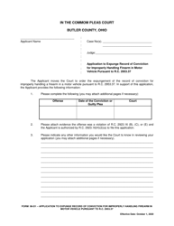 Document preview: Form 96-D1 Application to Expunge Record of Conviction for Improperly Handling Firearm in Motor Vehicle Pursuant to R.c. 2953.37 - Butler County, Ohio