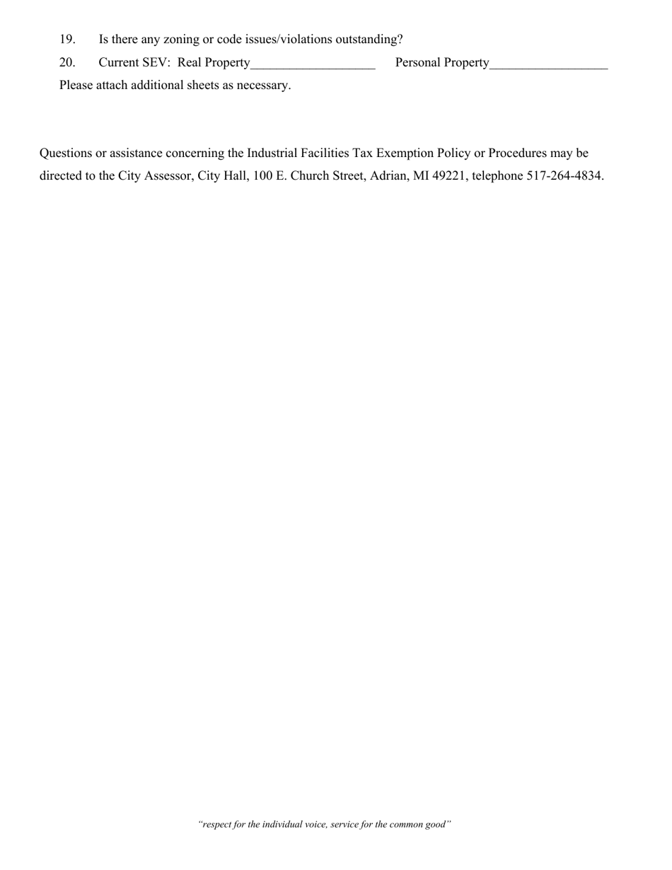 Application for Establishment of Industrial Facilities District - City of Adrian, Michigan, Page 2