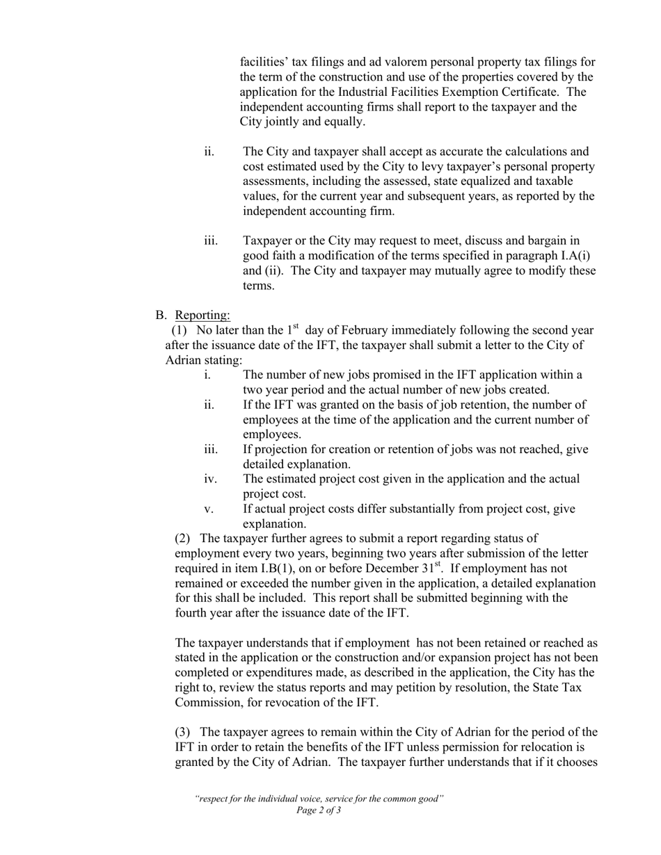 Ift Letter of Understanding - City of Adrian, Michigan, Page 2