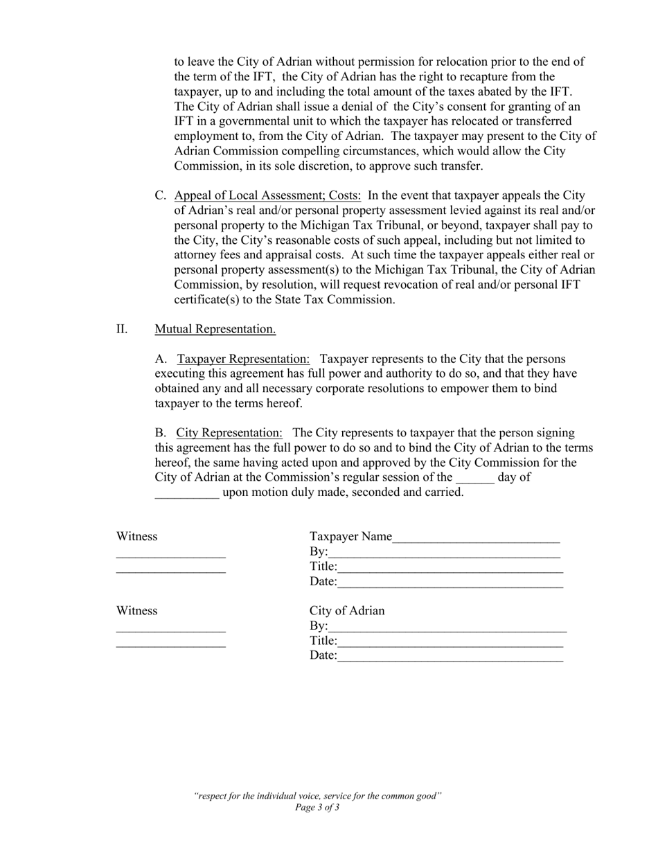 Ift Letter of Understanding - City of Adrian, Michigan, Page 3