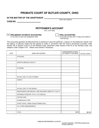 Form 18.9 Petitioner&#039;s Account - Butler County, Ohio