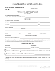 Document preview: Form 18.0 Petition for Adoption of Minor - Butler County, Ohio
