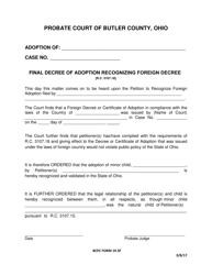 Document preview: BCPC Form 19.3F Final Decree of Adoption Recognizing Foreign Decree - Butler County, Ohio