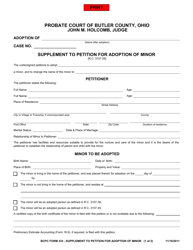 BCPC Form 333 Supplement to Petition for Adoption of Minor - Butler County, Ohio