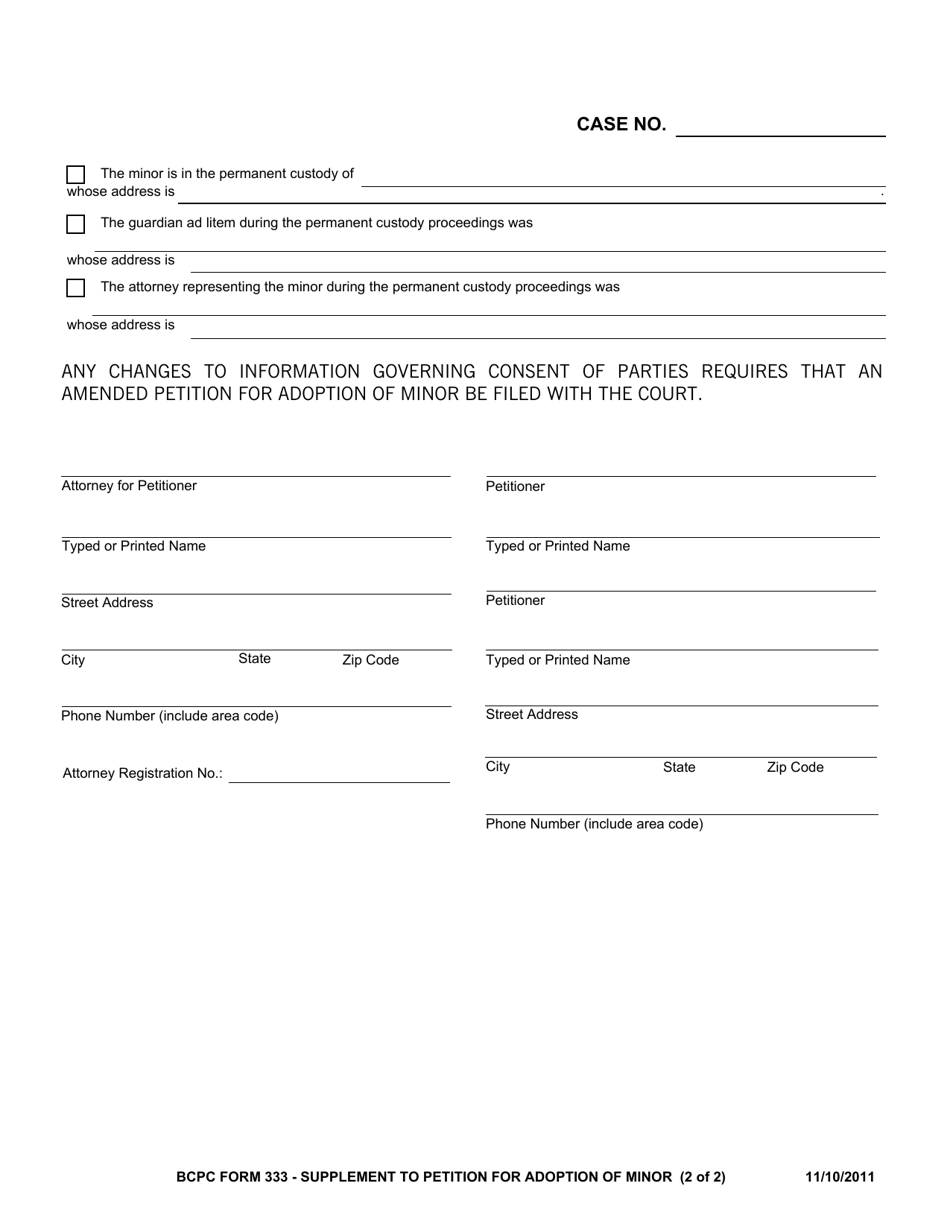 BCPC Form 333 Supplement to Petition for Adoption of Minor - Butler County, Ohio, Page 2