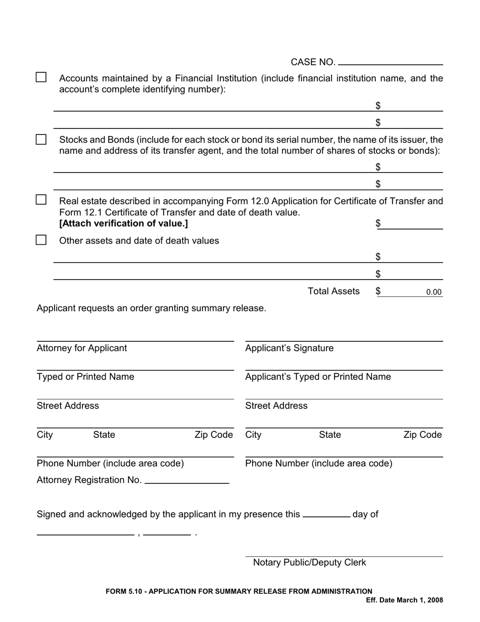 Form 5.10 Application for Summary Release From Administration - Butler County, Ohio, Page 2