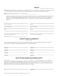 Form 4.0 Application for Authority to Administer Estate - Butler County, Ohio, Page 2