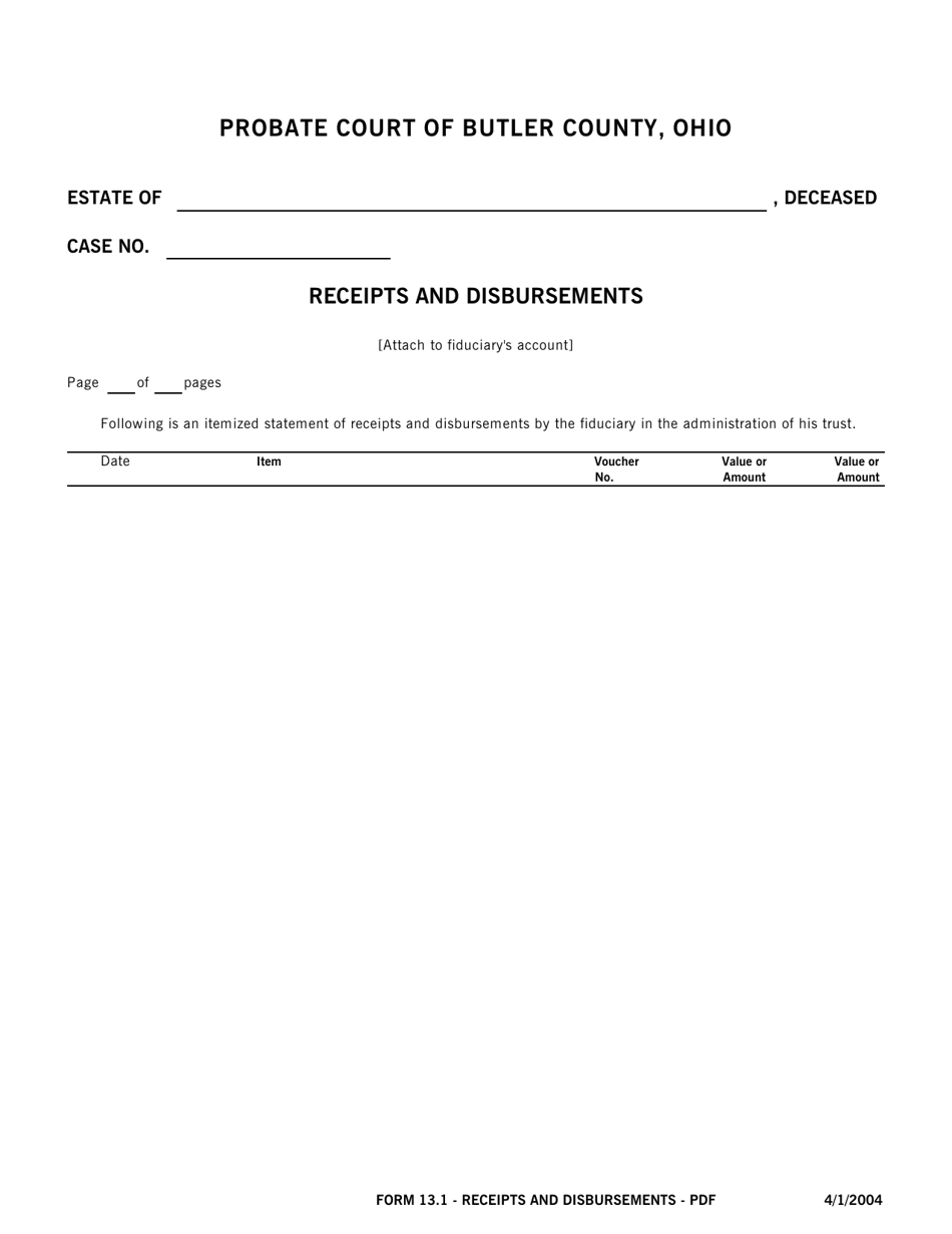 Form 13.1 Receipts and Disbursements - Butler County, Ohio, Page 1