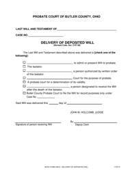 Document preview: BCPC Form 438-D Delivery of Deposited Will - Butler County, Ohio
