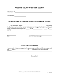 Document preview: BCPC Form 618(B) Entry Setting Hearing on Gender Designation Change - Butler County, Ohio