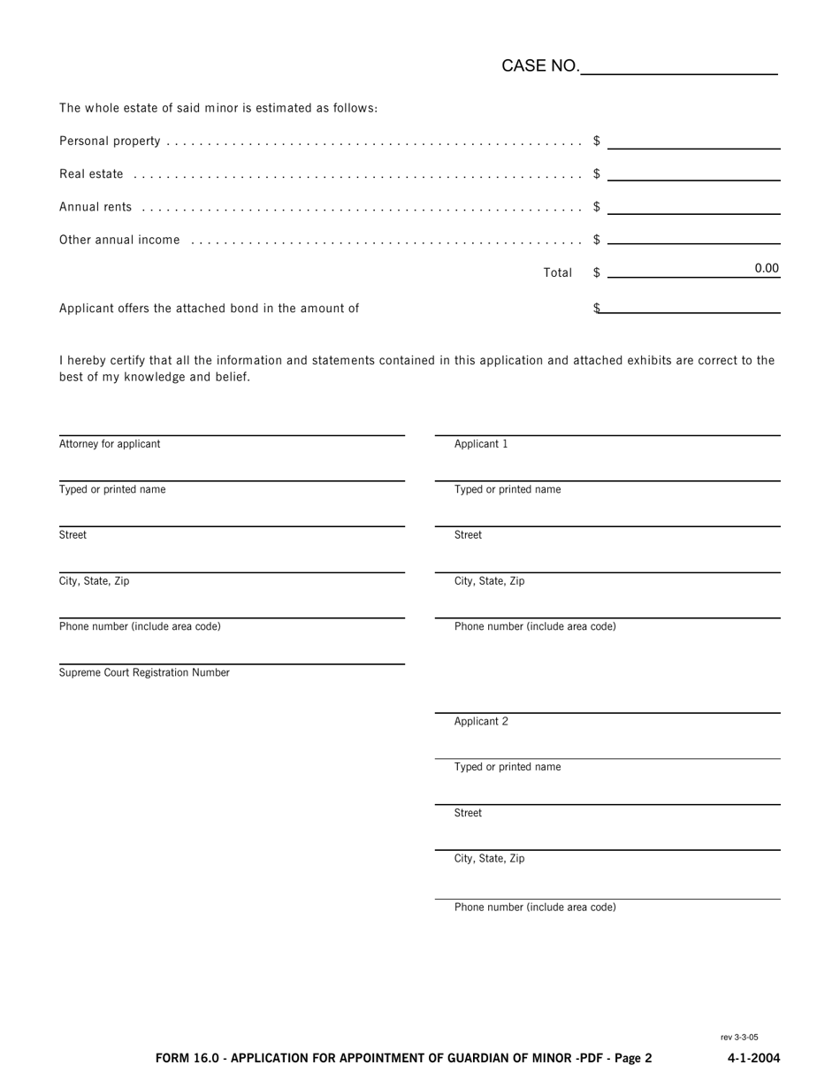 Form 16.0 Application for Appointment of Guardian of Minor - Butler County, Ohio, Page 2