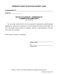 Document preview: Form 27.0 Notice to Guardian - Submission of Comments or Complaints - Butler County, Ohio