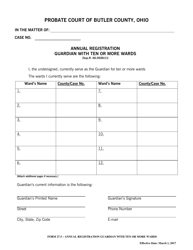 Document preview: Form 27.5 Annual Registration Guardian With Ten or More Wards - Butler County, Ohio