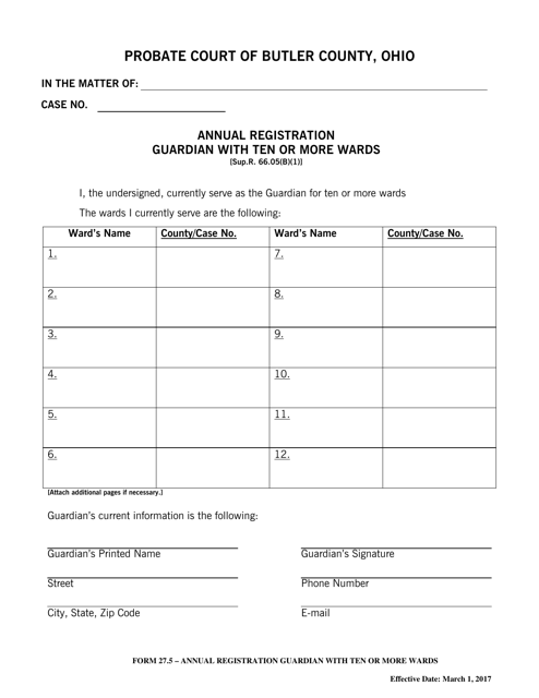 Form 27.5 Annual Registration Guardian With Ten or More Wards - Butler County, Ohio