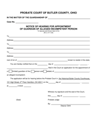 Document preview: Form 17.4 Notice of Hearing for Appointment of Guardian of Alleged Incompetent Person to Spouse and Known Next of Kin - Butler County, Ohio