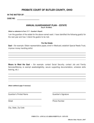Document preview: Form 27.8 Annual Guardianship Plan - Estate - Butler County, Ohio