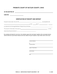 Document preview: Form 22.3 Verification of Receipt and Deposit - Butler County, Ohio