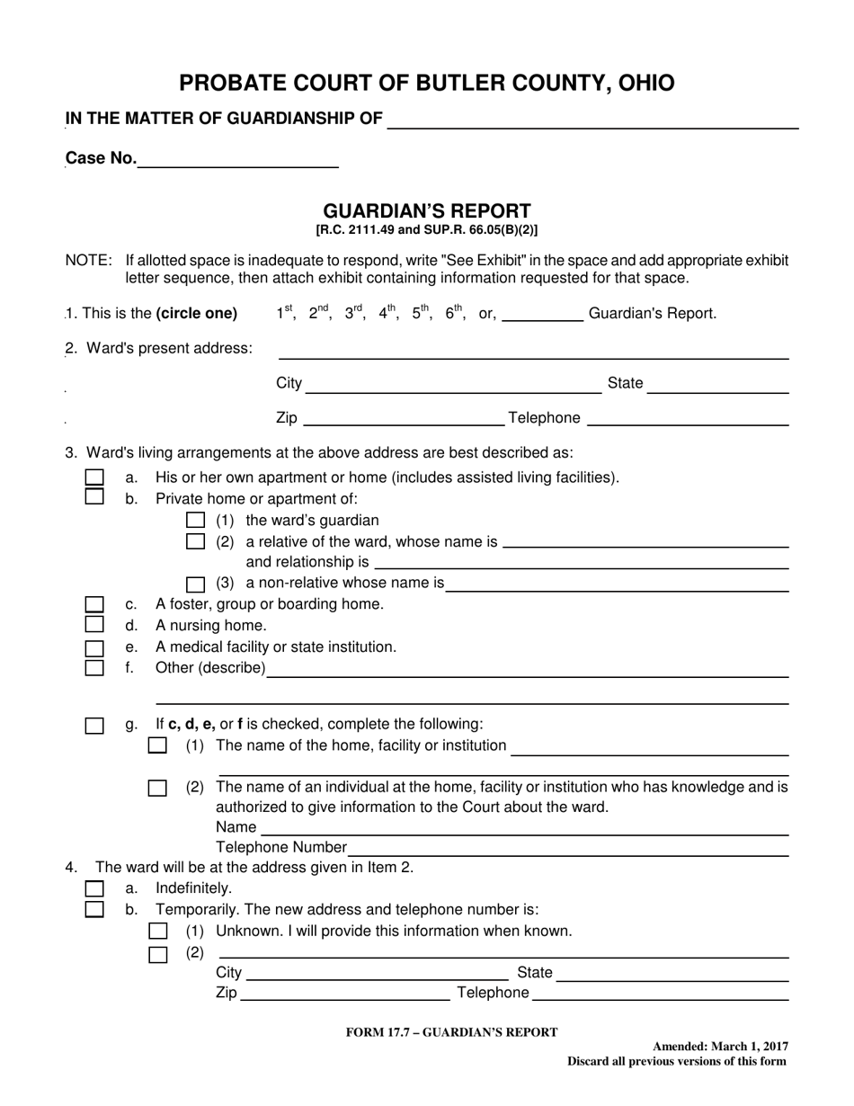 Form 17.7 Guardians Report - Butler County, Ohio, Page 1