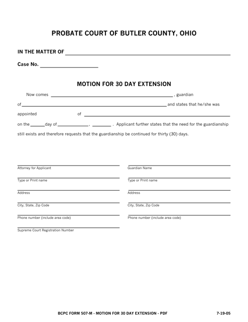 BCPC Form 507-M Motion for 30 Day Extension - Butler County, Ohio