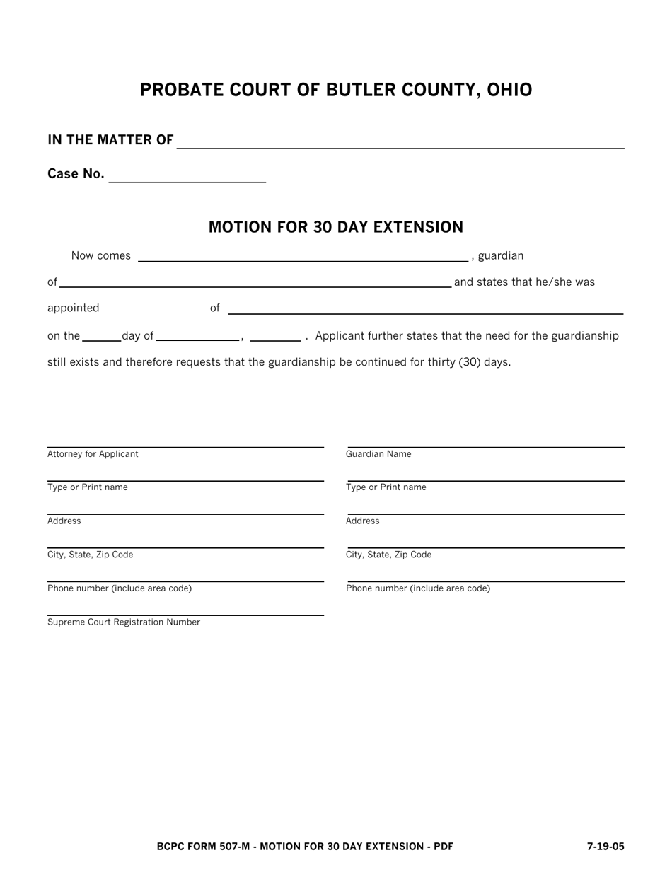 BCPC Form 507-M Motion for 30 Day Extension - Butler County, Ohio, Page 1