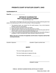 Document preview: Form 28.0 Motion by Guardian for Real Estate Sale by Consent - Butler County, Ohio