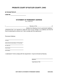 BCPC Form 721 Statement of Permanent Address - Butler County, Ohio