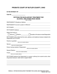Form 26.0 Petition for Involuntary Treatment of Alcohol and Other Drug Abuse - Butler County, Ohio