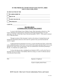 BCPC Form 641 Record Check, Authorization, Waiver and Consent - Butler County, Ohio