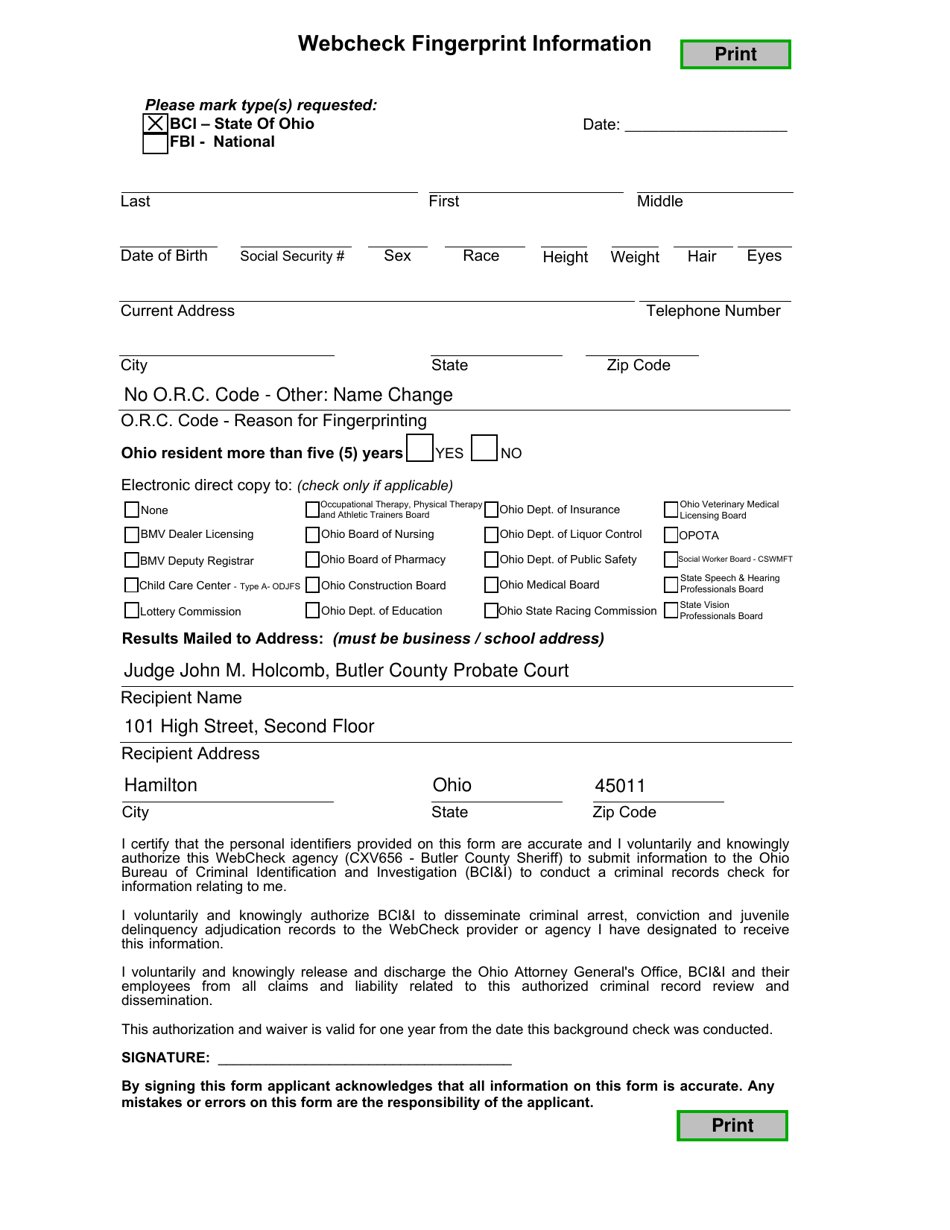 Webcheck Fingerprint Information - Butler County, Ohio, Page 1