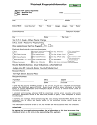 Document preview: Webcheck Fingerprint Information - Butler County, Ohio
