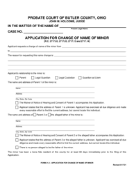 Document preview: Form 21.2 Application for Change of Name of Minor - Butler County, Ohio
