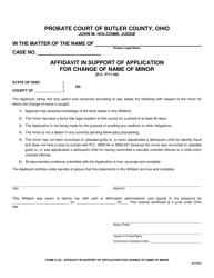 Document preview: Form 21.02 Affidavit in Support of Application for Change of Name of Minor - Butler County, Ohio