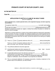 Document preview: Form 22.5 Application to Settle a Claim of an Adult Ward - Butler County, Ohio