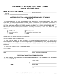 Document preview: Form 21.10 Judgment Entry Conforming Legal Name of Minor - Butler County, Ohio