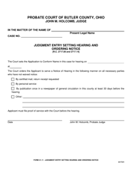 Document preview: Form 21.11 Judgment Entry Setting Hearing and Ordering Notice - Butler County, Ohio