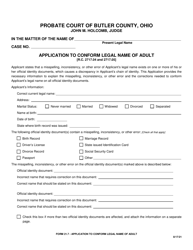 Form 21.7 Application to Conform Legal Name of Adult - Butler County, Ohio