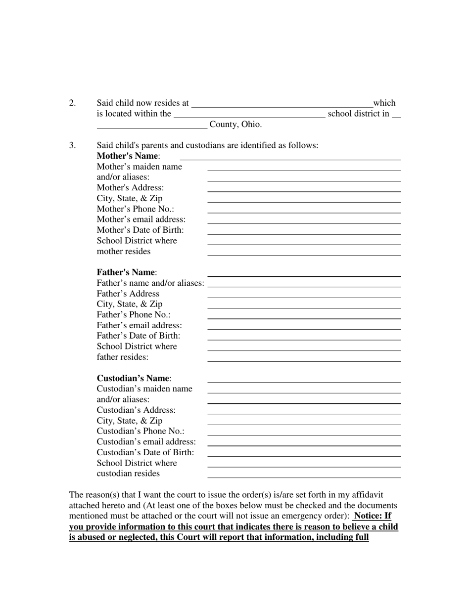 Motion for an Emergency Order to Restrict Visitation / Parenting Time and / or Hearing - Butler County, Ohio, Page 5