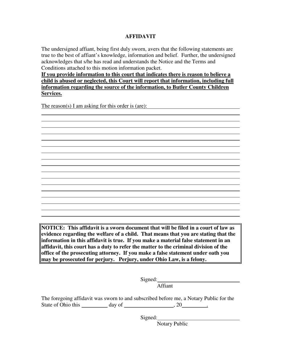Motion for an Emergency Order to Restrict Visitation / Parenting Time and / or Hearing - Butler County, Ohio, Page 7