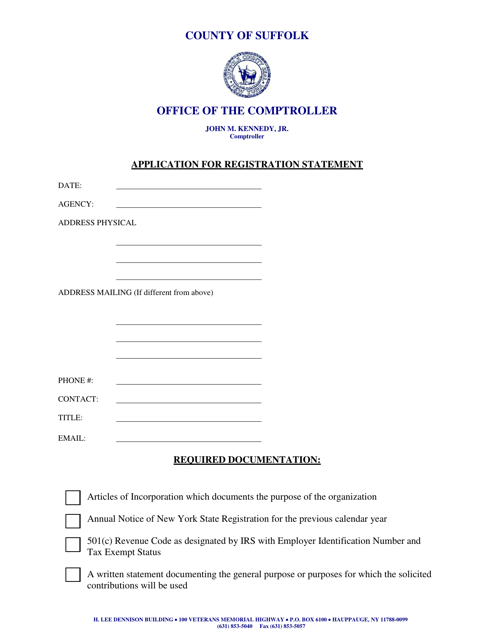 Application for Registration Statement - Suffolk county, New York
