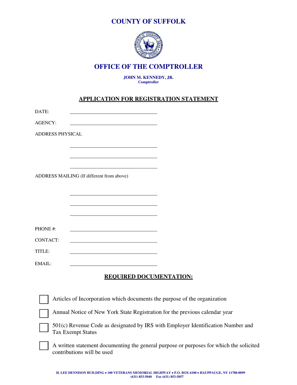 Application for Registration Statement - Suffolk county, New York, Page 1