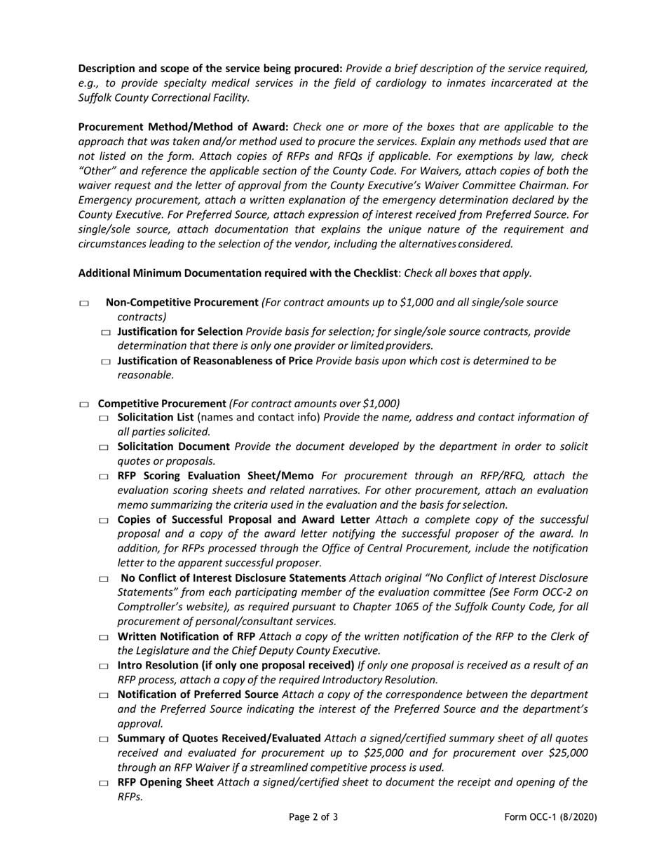 Instructions for Form OCC-1 The Personal Services Procurement Record Checklist - Suffolk County, New York, Page 2