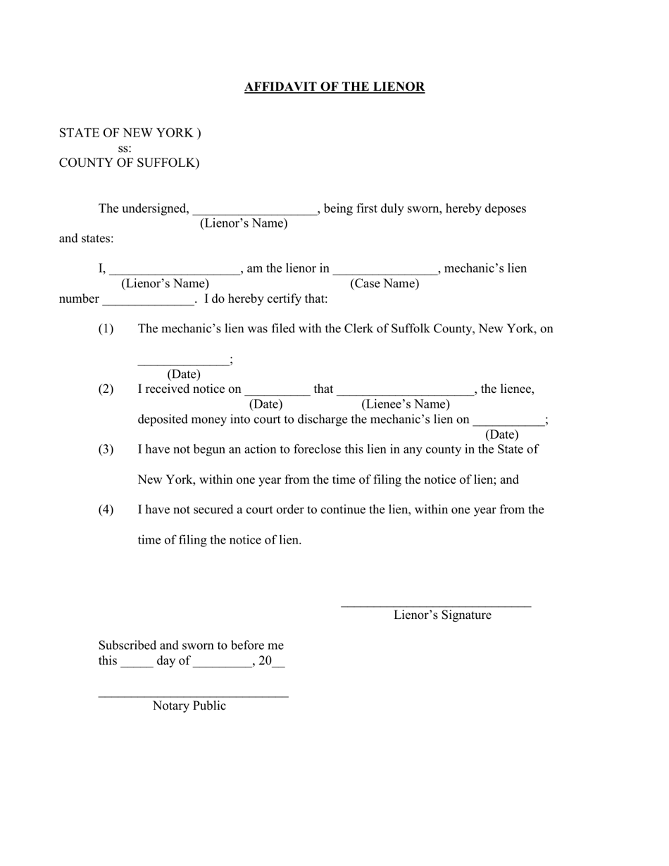 Affidavit of the Lienor - Suffolk County, New York, Page 1