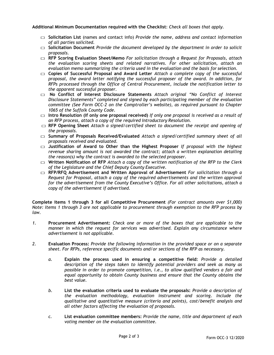 Instructions for Form OCC-3 Concession Services Solicitation Record Checklist - Suffolk County, New York, Page 2