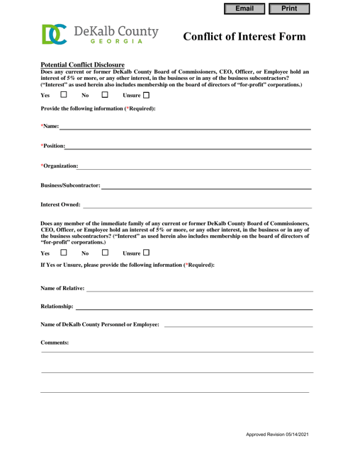 Conflict of Interest Form - DeKalb County, Georgia (United States) Download Pdf
