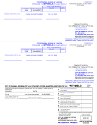 Form PW-12 (PW-1) Monthly Withholdings Form - City of Parma, Ohio, 2022