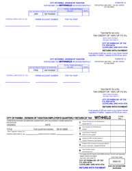 Form PW-12 (PW-1) Monthly Withholdings Form - City of Parma, Ohio