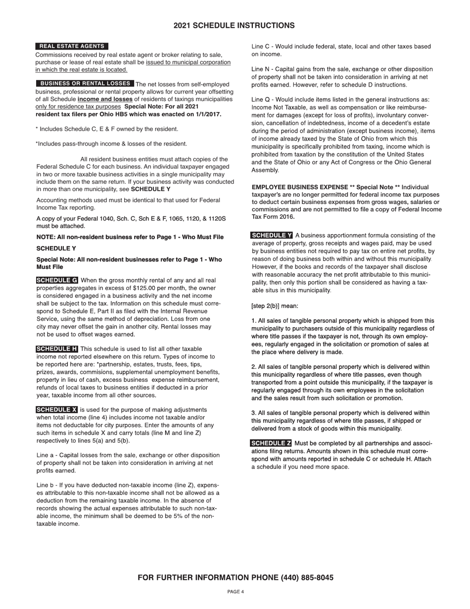 Instructions for Form P-1040 City of Parma Income Tax Return - City of Parma, Ohio, Page 4