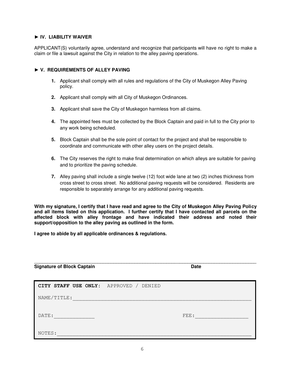 Alley Paving Policy and Application - City of Muskegon, Michigan, Page 6
