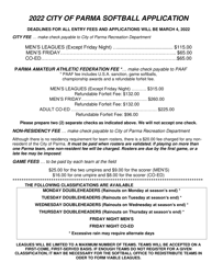 Softball Application - City of Parma, Ohio