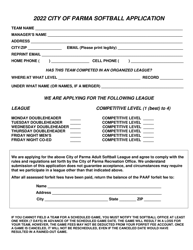 Softball Application - City of Parma, Ohio, Page 2